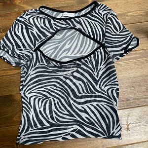 sheer cutout zebra print top